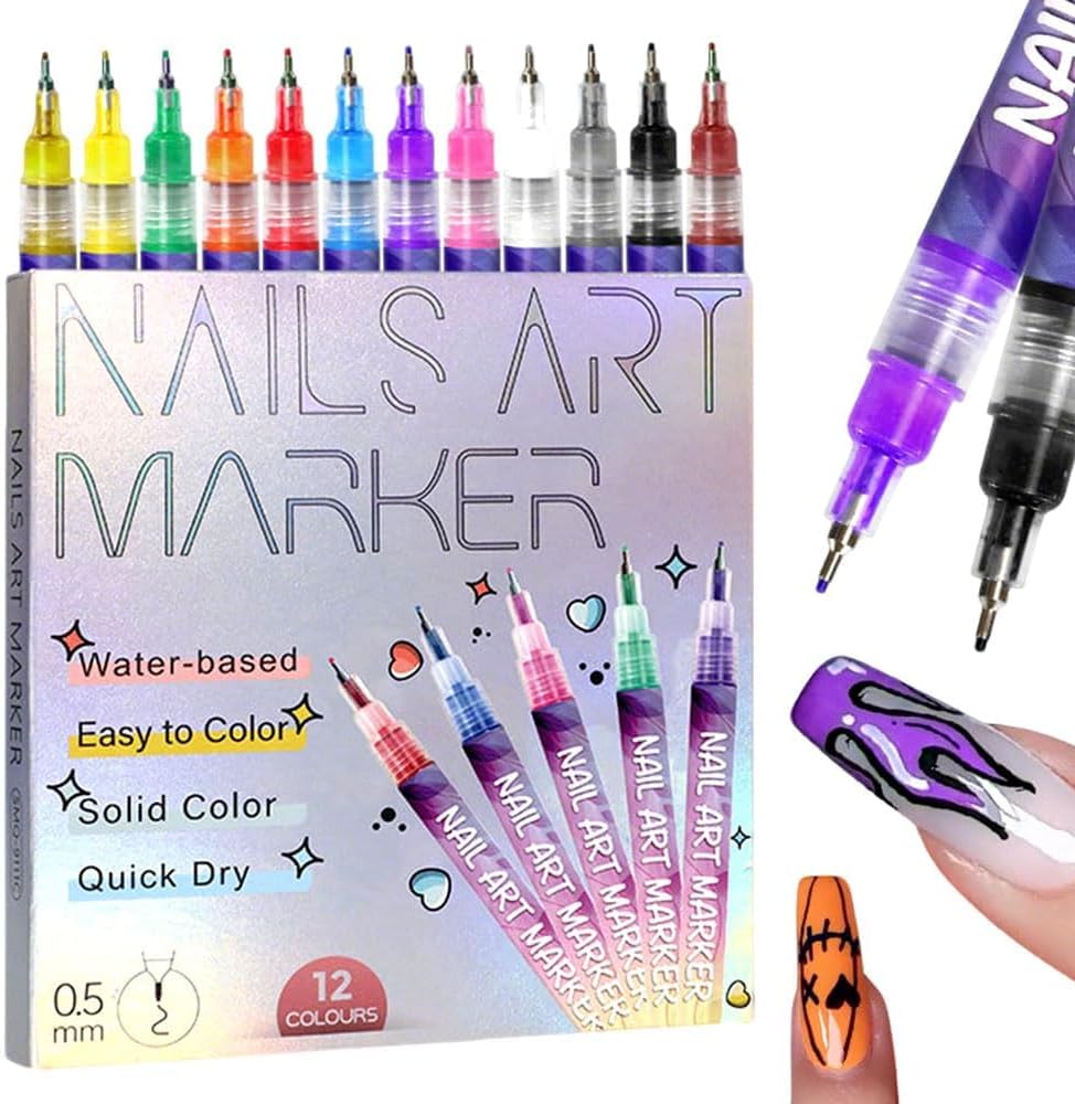 Nail Art Brush Set - 12-Color Nail Art Pen Set, Nail