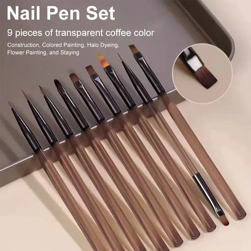 Nail Art Brush Set - 9Pcs Multi Head Nail Art Brush