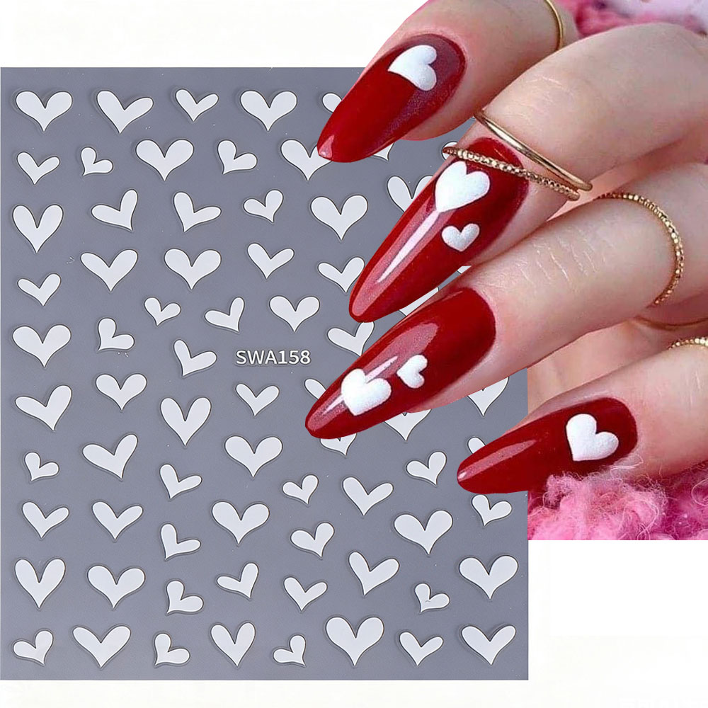Nail Art Valentines Day - 3D White Heart Valentine's Day Nail