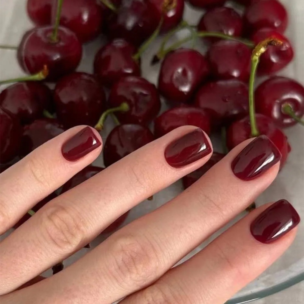 Nail Art Red Wine - 24Pcs Solid Color Wine Red Design