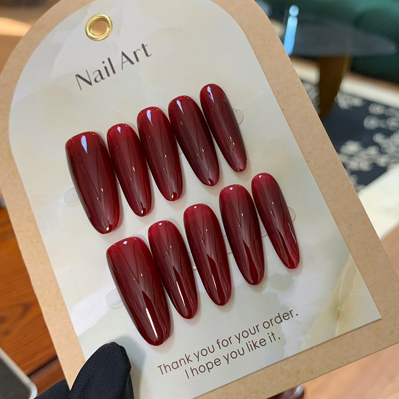 10pcs Wine Red Long Oval Handm - огляд і ціна Nail Art Red Wine