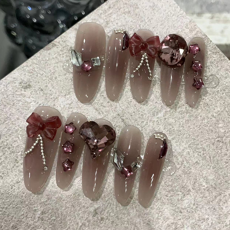 10pcs Wine Red Long Oval Handm - огляд і ціна Nail Art Red Wine