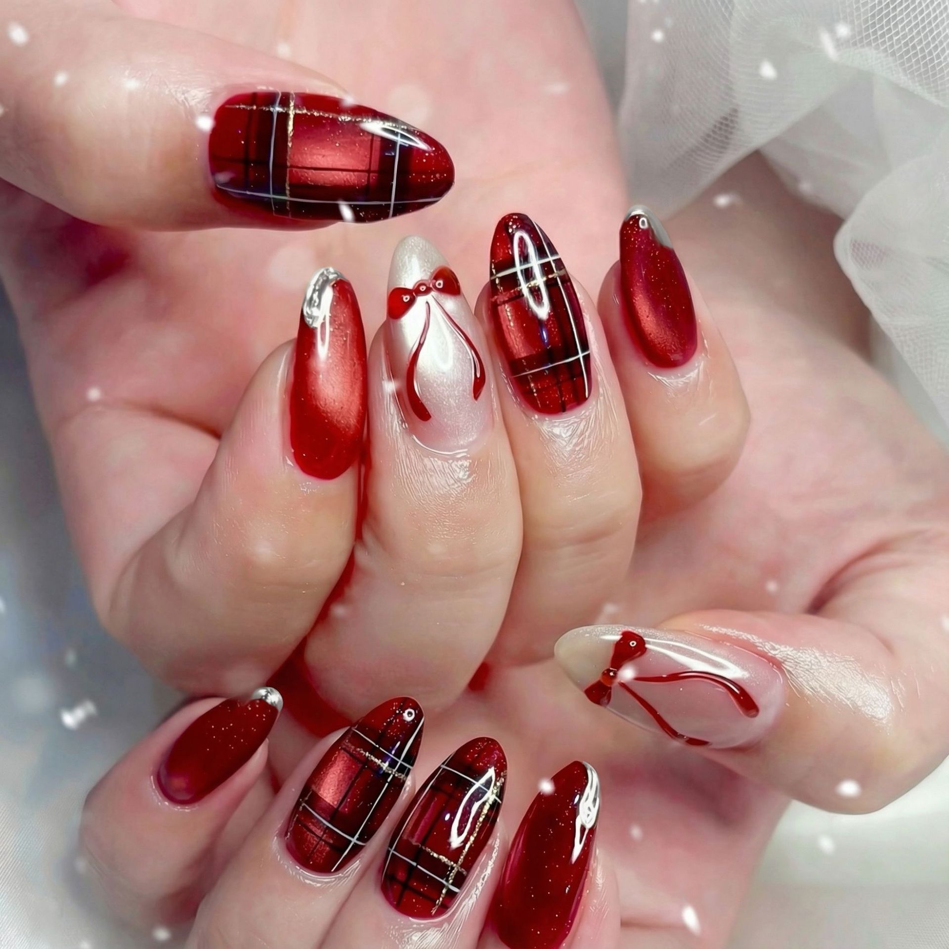 24PCS Red 3D Bow Cat Eye False - огляд і ціна Nail Art Valentines Day
