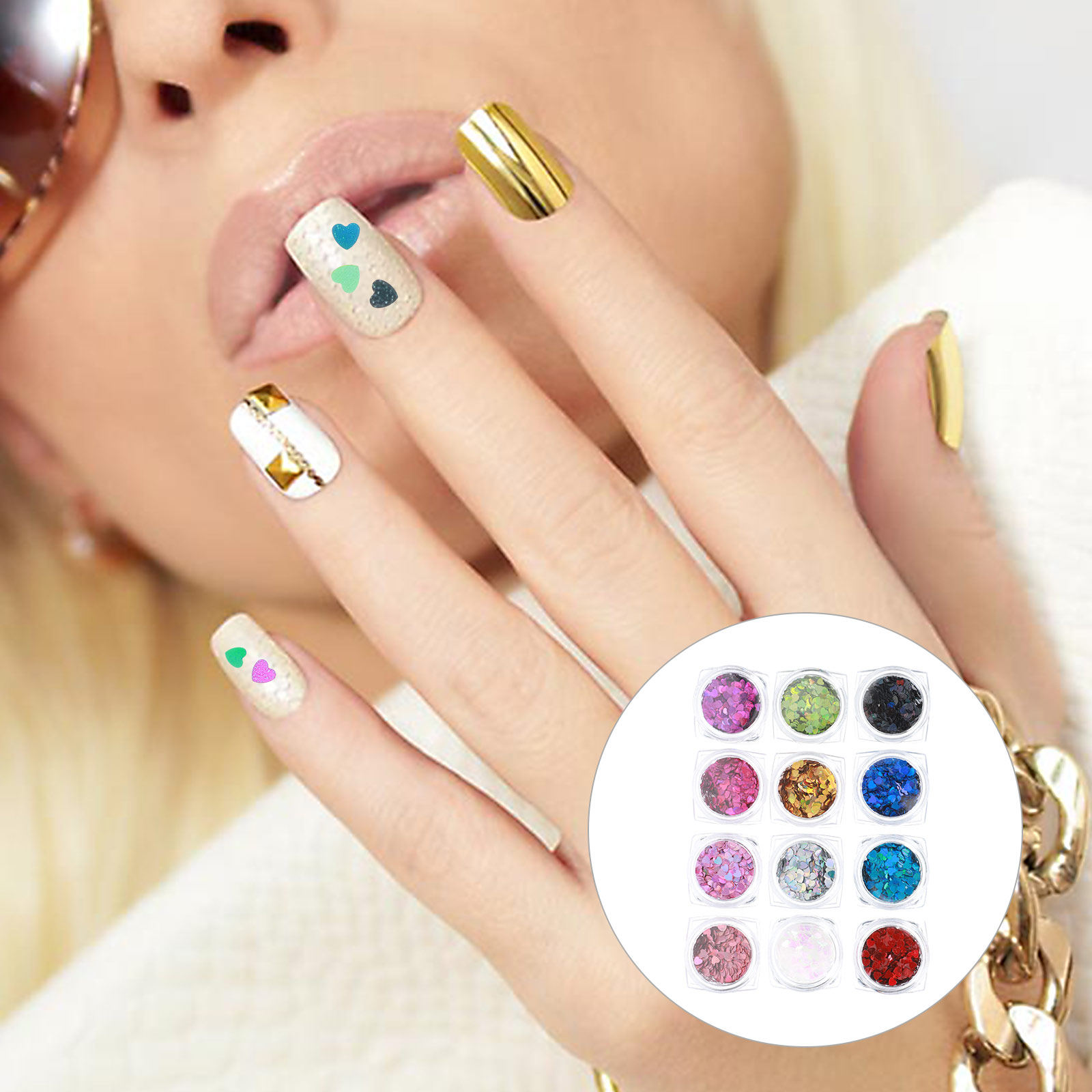 1Set Shinning Heart Nail Sequi - огляд і ціна Nail Art Valentines Day