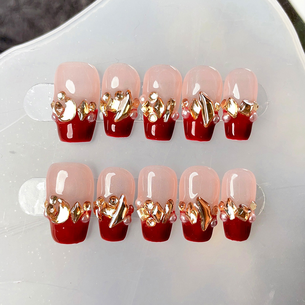 10pcs Short Trapezoid Handmade - огляд і ціна Nail Art Red Wine