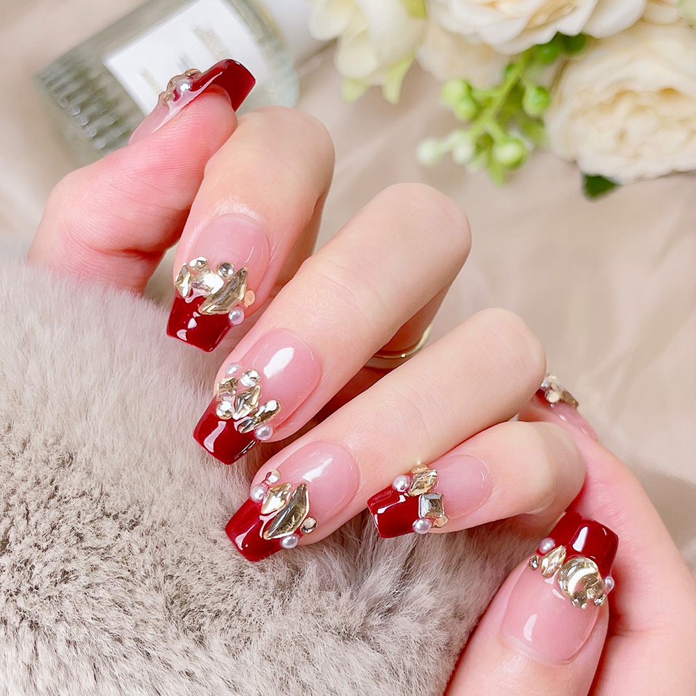 10pcs Short Trapezoid Handmade - огляд і ціна Nail Art Red Wine