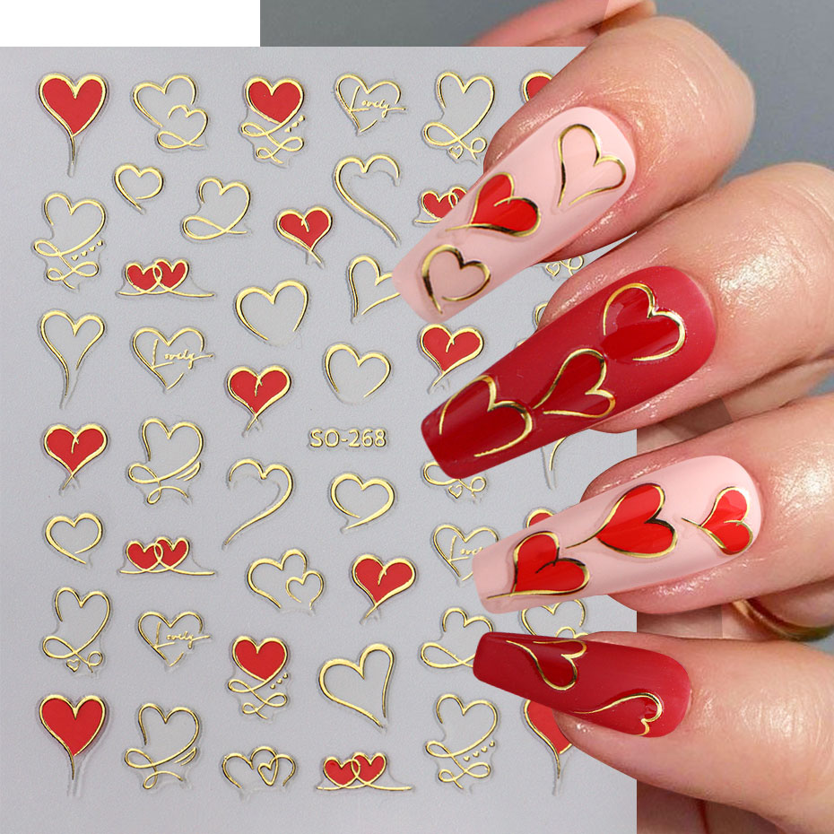 3pcs Y2K Gold Wave Line Heart  - огляд і ціна Nail Art Valentines Day